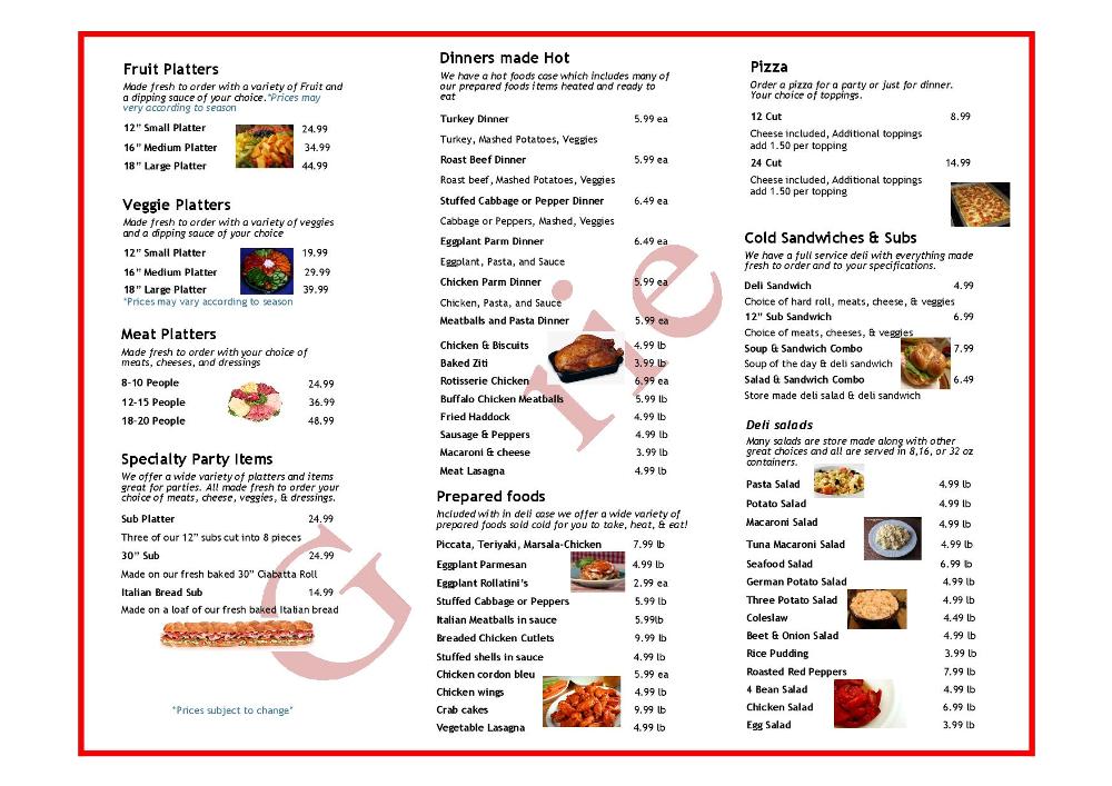 Catering & Hot Foods Gabriel's Supermarkets