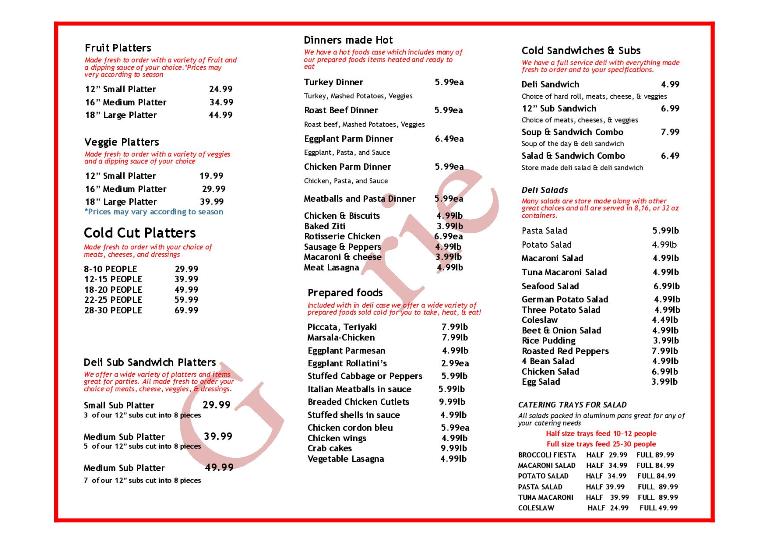 Catering & Hot Foods Gabriel's Supermarkets